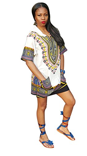 Off White African Print Dashiki Hoodie Top - Image 4