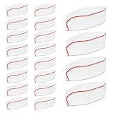Witkey 20 Pieces Disposable Paper Chef Hat Soda Jerk Paper Hats Food Server Cap Retro Diner Food Server Caps with Red Strips for Classic Theme Restaurant Party
