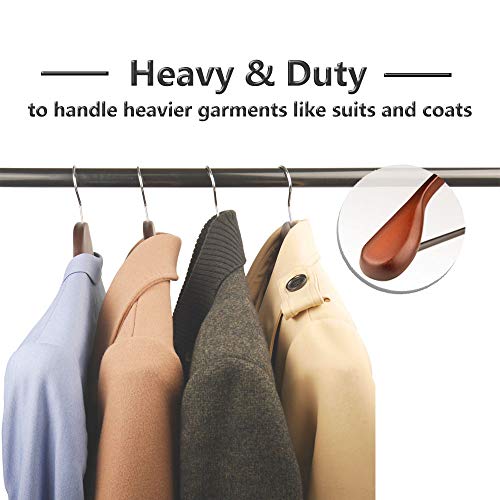 meqution Coat Hanger 8-Pack, Wood Hangers Trouser Hangers Extra Wide Shoulder Wooden Hangers for Heavy Coat, Sweater, Skirt, Suit, Pants, Retro Finish (Walnut Finish)