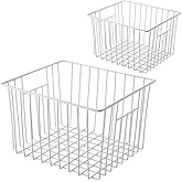 SANNO Freezer Baskets Pantry Wire Storage Basket Bins, Refrigerator Organizer Baskets Food Storage Bin with Handles for Cabinets, Pantry, Closets, Bedrooms - Set of 2