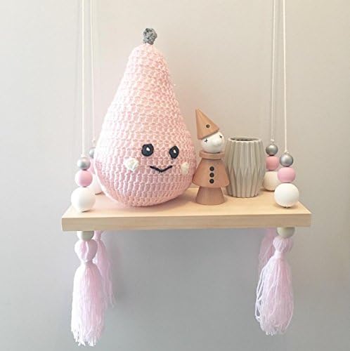 Wall Hanging Shelf Wood with Rope Cute Macaron Wooden Beads Tassel for Room Wall Decor