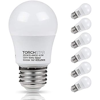 TORCHSTAR 4.5W A15 LED Light Bulb, 40W Equivalent Light Bulb, UL-Listed, E26/E27 Medium Base, 400lm, 3000K Warm White, Omni-Directional for Ceiling Fan, Desk Lamp, Floor Lamp, Pack of 6