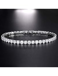 EEPIRR AAA+ Pulsera de tenis de la amistad con circonita cúbica chapada en oro blanco de 18 quilates con circonitas cúbicas de corte redondo