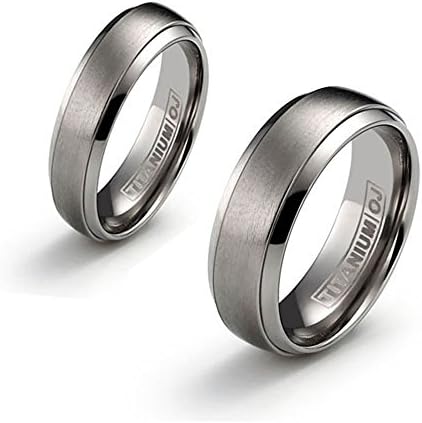 6mm&8mm Titanium Wedding Bands Brushed Center Polished Edge Titanium Wedding Rings SZ 6-12 Free Engraving