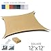 LOVE STORY 12' x 12' Square Sun Shade Sail Canopy UV Block Shade Sails Sunshade for Patio Garden Outdoor, Sand