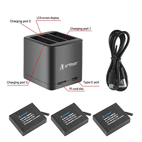 Artman Insta360 ONE X Camera 1500mAh Replacement Battery(3-Pack) and A Triple Slot USB Charger with Built-in TF Memory Card Reader for Insta360 ONE X Camera