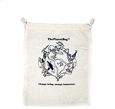 Produce Bag Large 100% Cotton Reusable Drawstring The Planet Bag Set of Three (3) 15" x 12"