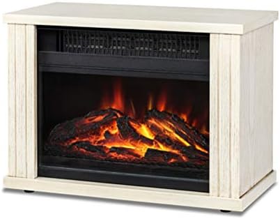 Free Standing Space Heater Fireplace, Tabletop Electric Fireplace Stove with 3D Dynamic Virtual Effect Flame, Burnished Board Finish, Tempered Glass View, Mechanical Switch - Ivory White