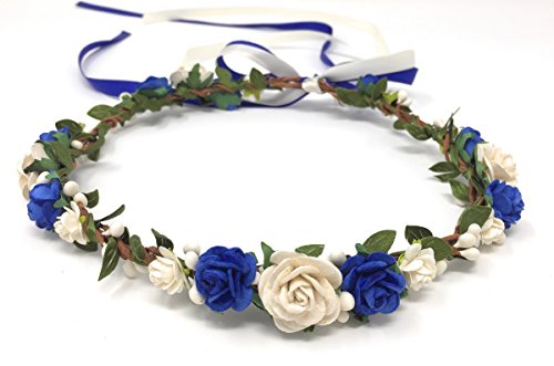 Daddasprincess Flower Girl Crown Wedding Boho Headpiece Headband Hair Wreath (Royal Blue)