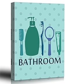 Home Art - Bathroom Blue Polka Dots - Art - Art Deco Modern Style Design - Toiletries Morning Routine - Canvas Art Home Art - 12x18 inches