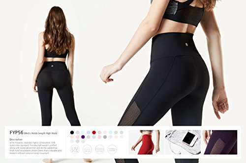 Tesla TM-FYP56-SDW_Large Yoga Mesh Long Pants High Tummy Control Waist w Hidden Pocket FYP56