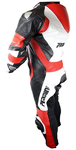 Perrini 1 Pc Red White & Black Genuine Cow Hide Leather Motorbike Riding Motorcycle Racing Suit
