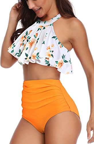 high waisted bikini with flounce top