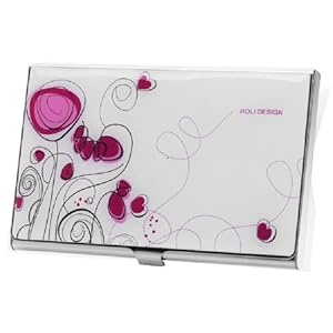 名刺入れ　花柄　ピンク×白　イラストチック　レディース