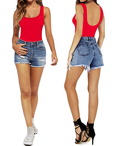 MANGOPOP WOMEN’S TANK TOPS BODY SUITS SEXY BACKLESS ROUND NECK SLEEVELESS BODYSUITS FOR WOMEN