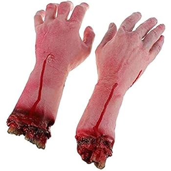 LINJIN 1 Pairs Fake Human Arm Hands Bloody Dead Body Parts Haunted House Halloween Decorations