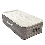 Ivation Premium Comfort Inflatable Air Mattress Blow up Air Bed with FirmaCoil Technology, Raised 20” Height w Built-in Electric Pump for Guest Travel Camping (Brown/Beige)