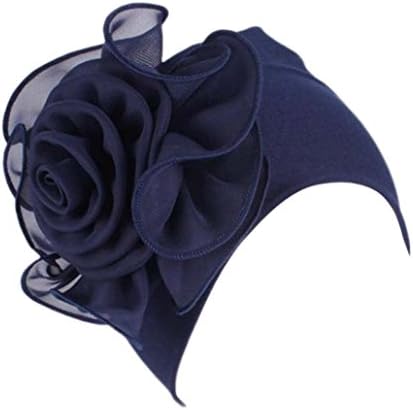 Womens Great Hats,Women Ladies Retro Big Flowers Hat Turban Brim Hat Cap Pile (Navy, Large)