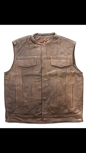 Basic Motorcycle Leather Vest. Concealed &amp; outside Pockets, The Perfect Choice for Comfort and Extra Warmth by The Pierce Arrow Brand. Get yours NOW. (XL, Distressed Brown)