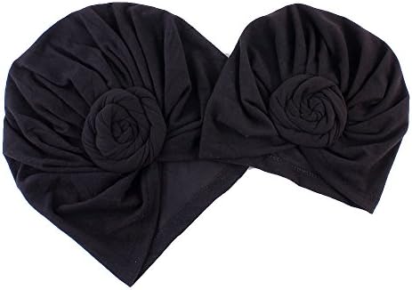 Mother &amp; Child Cotton Beanie Baby Warm Cap Kids Hats India Knot Hat Fold Beanies (Black)