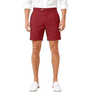 CYStailor Men Seersucker Pleated Dress Shorts Button Pocket Casual Short