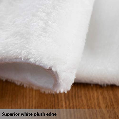GMOEGEFT 48 Inches Christmas Tree Skirt, Snowy White Textured Mat with Faux Fur Edge, Xmas Tree Holiday Decoration