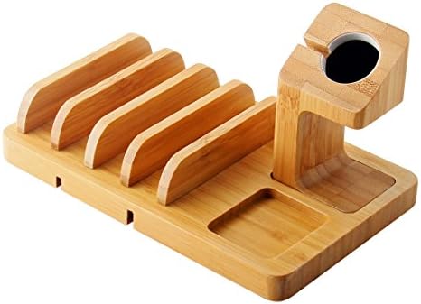 Apple Watch Stand,IPUTY Bamboo Wood Charge Dock Holder for Apple Watch Series(38mm &amp; 42mm),5-Slot Detachable Universal Cradle Bracket Station Organizer for iPhone,iPad,Tablet or Smartphone