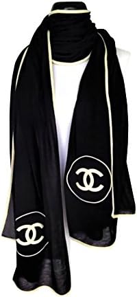 Chanel Collection cashmere black logo scarf