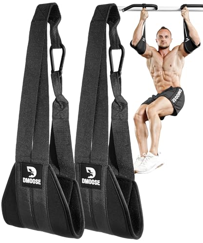 DMoose Fitness Hanging Abdominal Straps for Pull-Up Bar & Core Strength Training - Thick Padded Arm Strap for Abdominal Swing with 2 Rustproof Carabiners - Pull-Up Straps for Abdominal Training