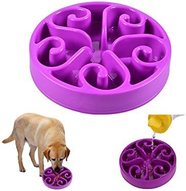MCBOSON Fun Feeder Slow Feed Interactive Bloat Stop Dog Bowl For Small &amp; Medium Dogs and Cats, Food -Safe and NON SLIP Design Pet Food Bowl Maze (Purple)