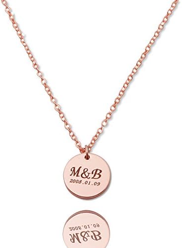 Disc Initial Personalized Necklaces Custom Engraved Name Jewelry With Chain (Rose red)