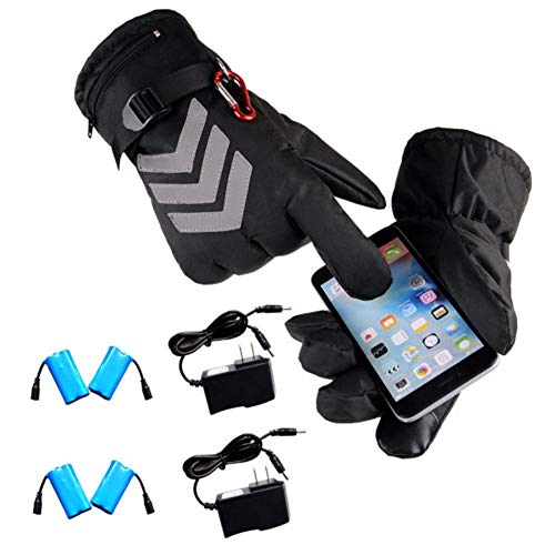 Heated Gloves Battery Powered Electric Rechargeable Waterproof Insulated Night Reflective Back Touch Screen Motorcycle Electrocar Heating Gloves Warmer for Men Women US Plug