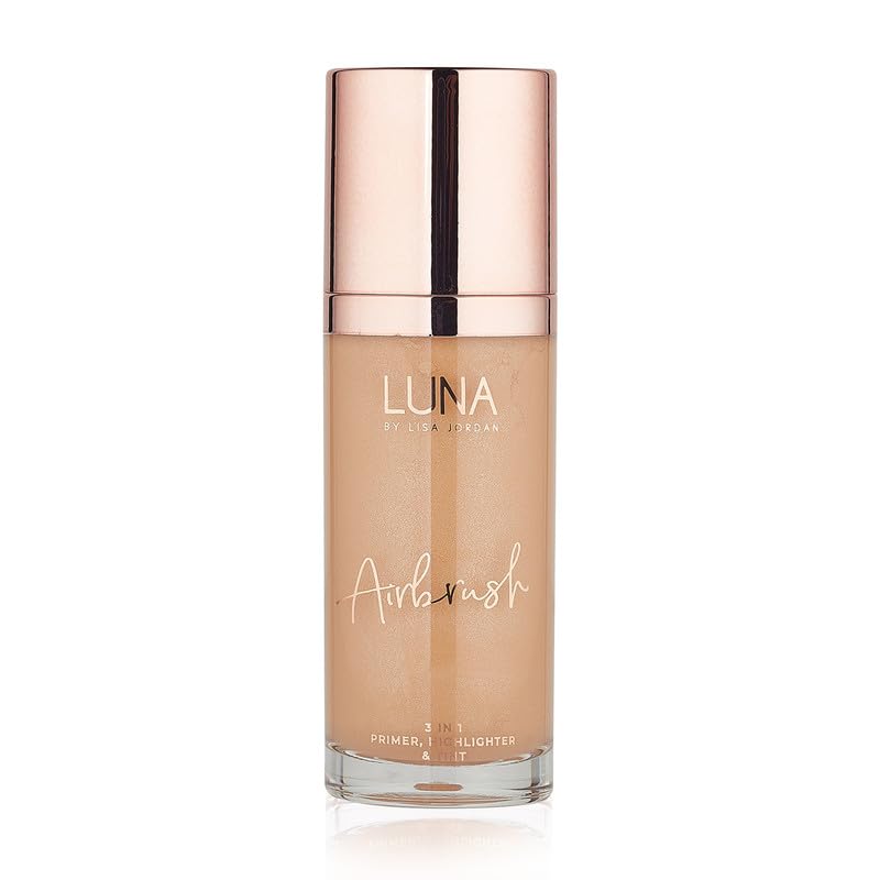 LUNA 3 in 1 Airbrush Primer Makeup, Highlighter and Skin Tint - Weightless and Breathable Illuminating Primer - Fine Line & Pore Minimizer - Tan Shade