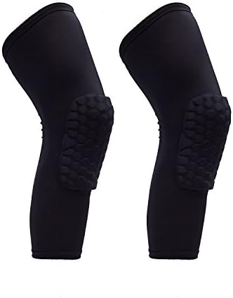 Ostrend 1 Pair Knee Protective Pads, Anti-slip Long Leg Compression Sleeve, Basketball Breathable Honeycomb Knee Guard Support Hexpad for Volleball Football Running (M, Black)