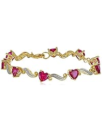 Plated Sterling Silver Gemstone and Diamond Accent Wave Bracelet, 7.25"