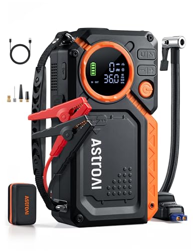 AstroAI Arrancador de Batería de Auto 8000A Compresor de Aire 150PSI, Jump Starter Cargador de Batería de Auto 12V(Todo Gasolina/8.0L Diésel) con Inflador de Llantas para Carro, SUV y Moto