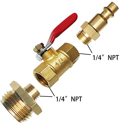 Winterize Blowout Adapter with 1/4" Male Quick Plug & 3/4" Male GHT Thread,Brass Quick Fitting with Ball Valve for Blowing Out Water to Winterize Garden Hose, Sprinkler Systems, etc. (Male GHT) - Thumbnail 2