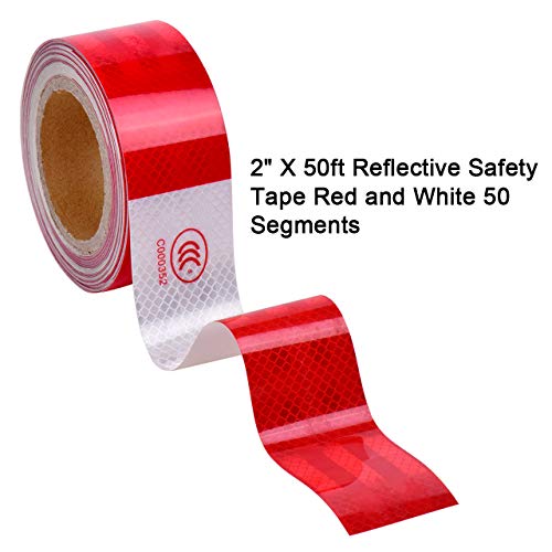 DEDC Waterproof DOT-C2 Reflective Red/White Tape,Conspicuity Safety Warning Self-adhesive Tape for Trailers Agricultural Equipment Vehicles Helmet Cars Bicycles Motorcycle (50 feet)