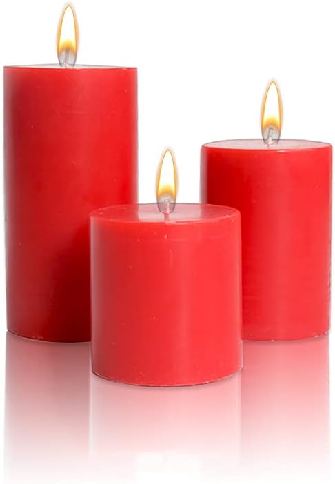 ARIJA Scented Apple Cinnamon Pillar Candle - Handmade Premium Quality Set of 3 Round Pillar Candle for Home décor, Parties, Weddings & Special Occasions - Romantic Red - Size 3x3, 3x4, 3x6