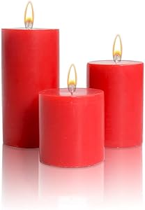 ARIJA Scented Apple Cinnamon Pillar Candle - Handmade Premium Quality Set of 3 Round Pillar Candle for Home décor, Parties, Weddings & Special Occasions - Romantic Red - Size 3x3, 3x4, 3x6