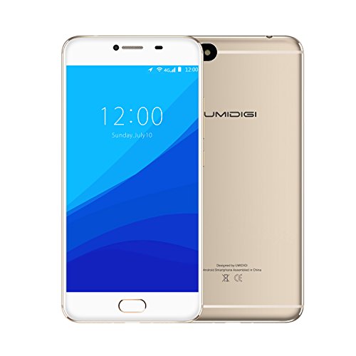 Smartphone Libre 4G de 5.5''HD ,UMIDIGI C NOTE Telefonos Moviles Libres - Dual Sim Smartphone Barato , ROM de 3GB RAM + 32GB, MTK6737T Quad Core 1.5Ghz, Cámara de 13MP/5MP, Batería 3800mAh, Huellas Dactilare, GPS, Android 7.0, (Dorado)