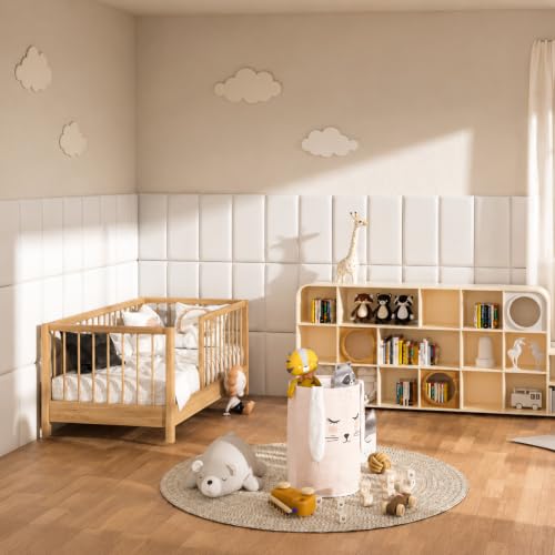 Umedol Anti Collision Wall Padding for Kids, Upholstered 3D Wall Panels | 6 Packs 7.8'' x 15.7'' Peel and Stick Headboard, Self Adhesive Wall Pads for Kids, Bedroom, Living Room, White