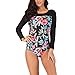 Leadmall Women’s Long Sleeve Surfing Swimsuit – Ladies Plus Size Floral Print Rash Guard UV Protection Swimwear – One Piece Beachwearthumb 4