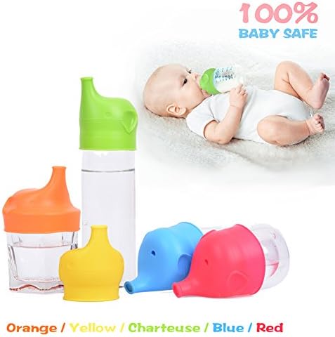 Xinlands 5 Packs Silicone Sippy Cup Lids Set Safe Food Silicone BPA Free Spill Proof Make Any Cups and Adorable Elephant Lids for Toddlers & Babies