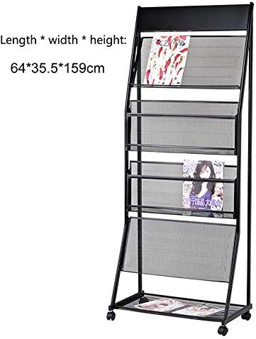 CYZZJ Floor display stand magazine stand for office Landing newspaper rack storage rack book magazine rack Falling subway art simple study office hotel showroom advertising rack-black_64*35.5 * 159cm