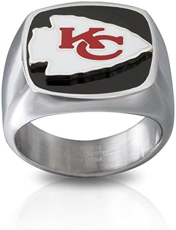 NFL Kansas City Chiefs Men's License Stainless Steel Logo Ring, Size 10, Black