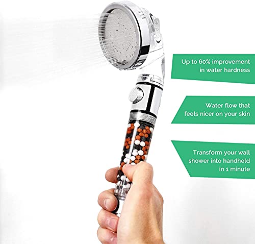 Shower Head High Pressure by StoneStream® Original Filter Shower Head for Hard Water with 3 Spray Settings — with EcoStop Button (ON/Off) for Non-Electric Showers Only