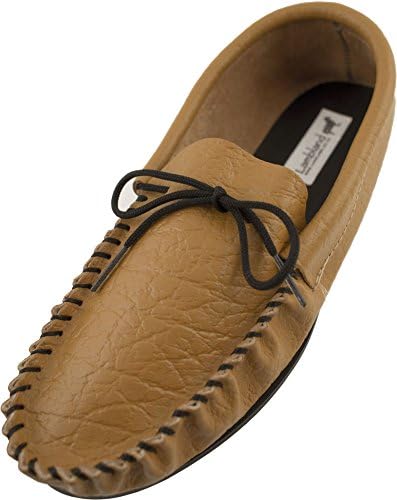 Lambland Mens Genuine Leather Lined Moccasin Slippers with Hard Wearing Sole in Mustard Tan / Size US11