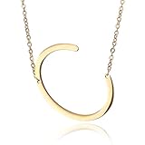 Rinhoo Stainless Steel Gold Initial Alphabet 26 Letters Script Name Pendant Chain Necklace From A-Z(C)