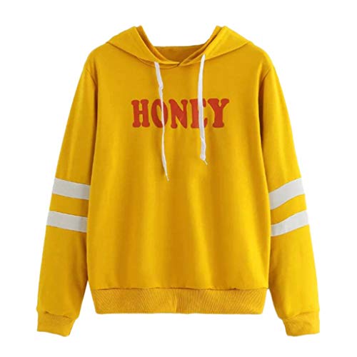 DEATU Womens Hooded Clearance Sales! Teen Ladies Fashion Honey Print Patchwork T-shirt Tops Blouse(Yellow,L) - Thumbnail 2